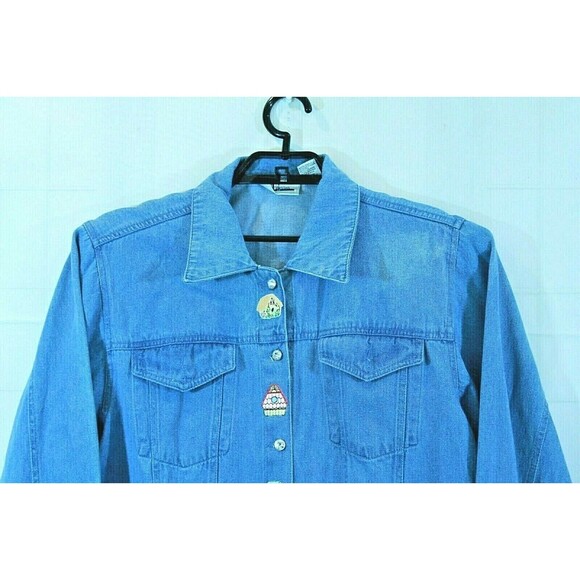 Mili Designs Jean Jacket Rhinestones Embroidery Birdhouses Womens XL - Picture 4 of 8